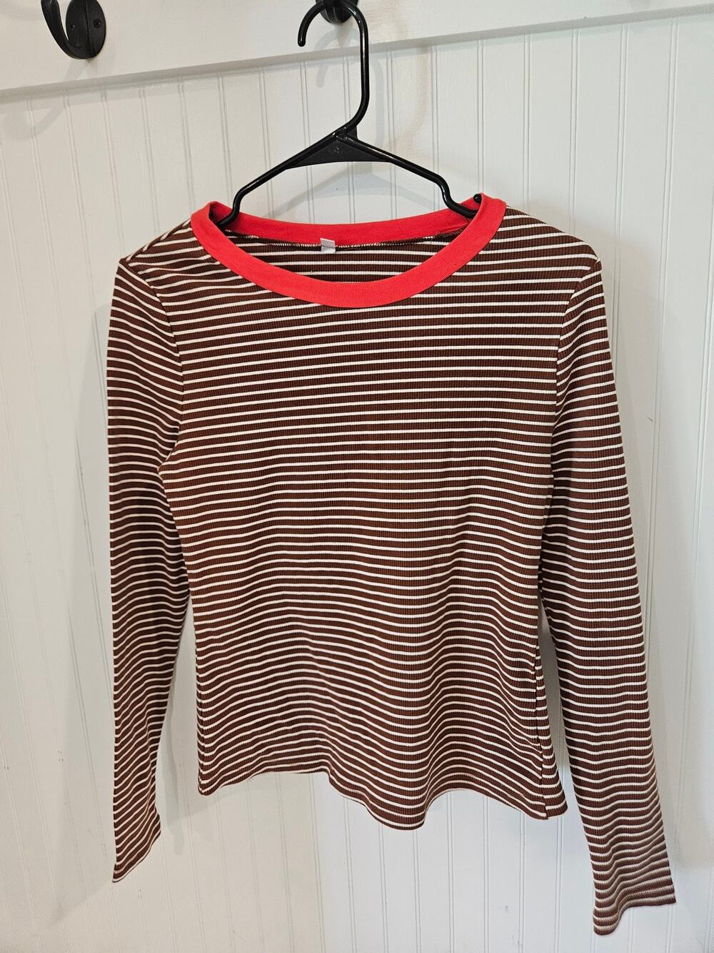 Amazon Women’s Red Striped Long Sleeve Shirt Size Medium